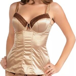 Adore Me Cream Nude Satin Brown Lace Trim Bra Padded Bustier Top Cami 34DD